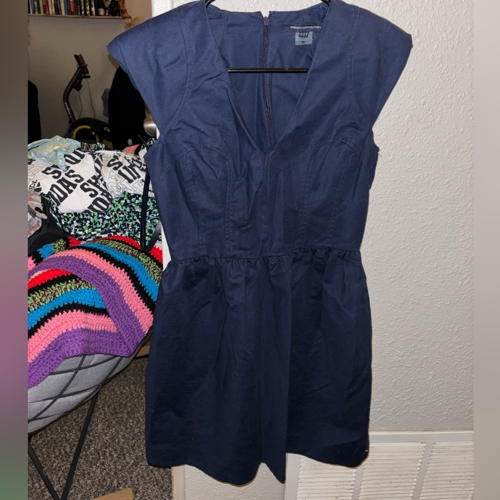 French Connection Dark Blue Shoulder Padded Dress Size 8